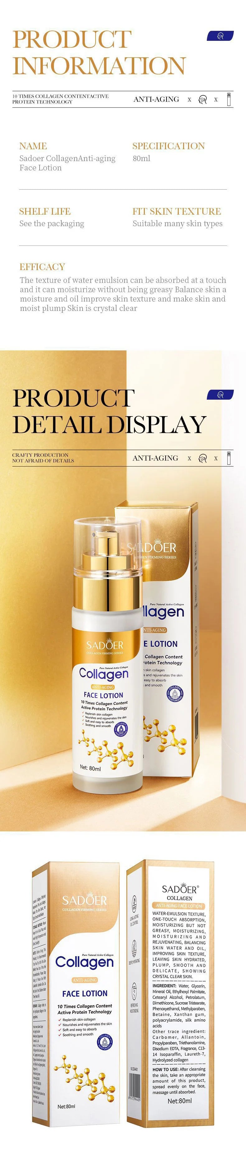 Sadoer Collagen Facial Serum & Lotion – Hydrating, Oil-Control & Refreshing Essence